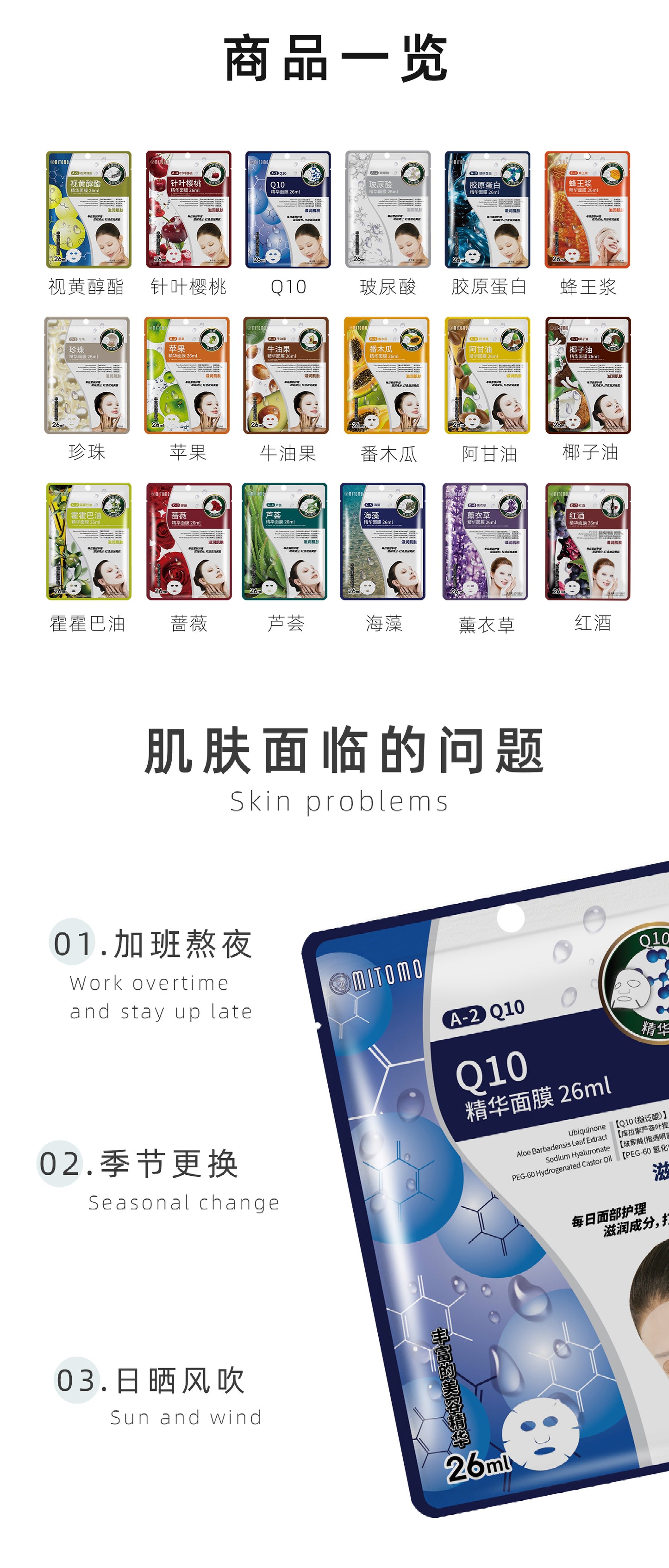 MITOMO Q10面膜，紧致亮肤，焕发年轻光采。 26ml/片【MTSS00512-A-2C】