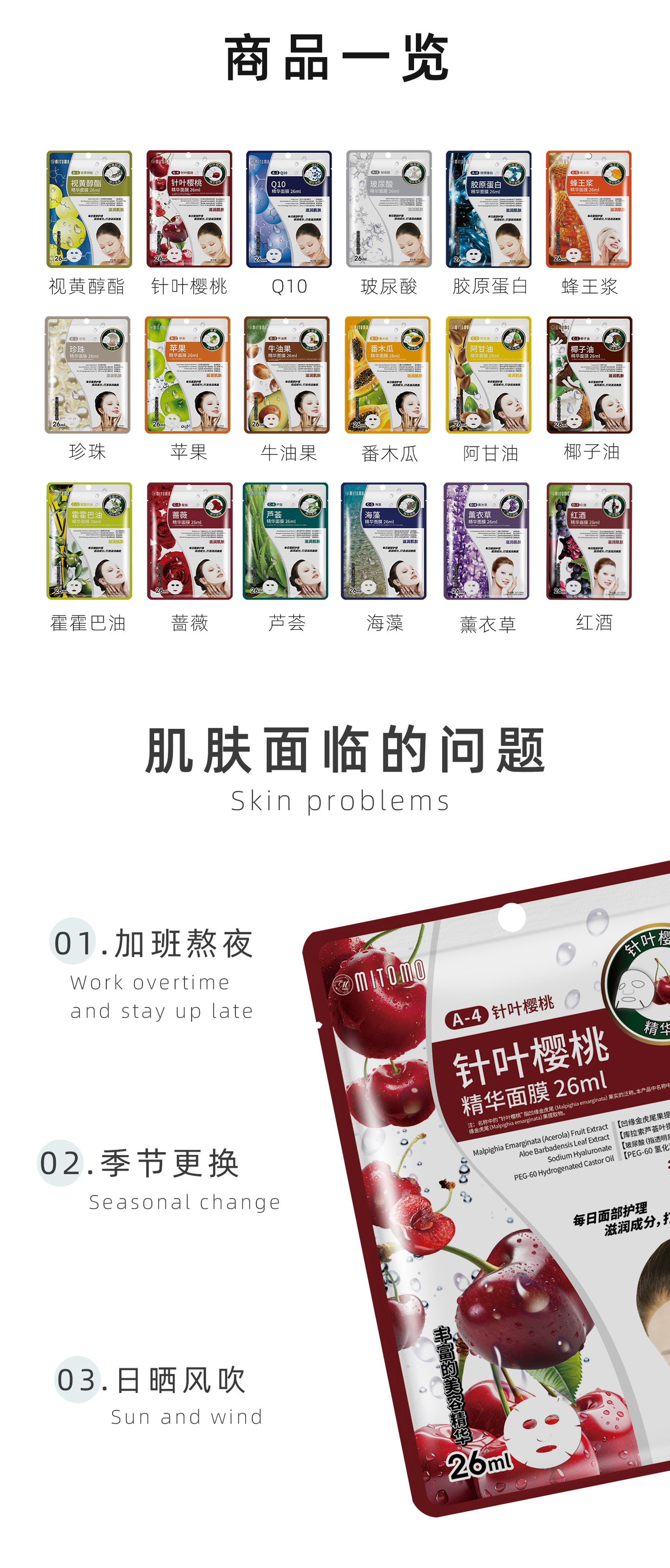 MITOMO针叶樱桃精华面膜  深层滋养，焕发健康光彩。26ml/片【MTSS00512-A-4C】