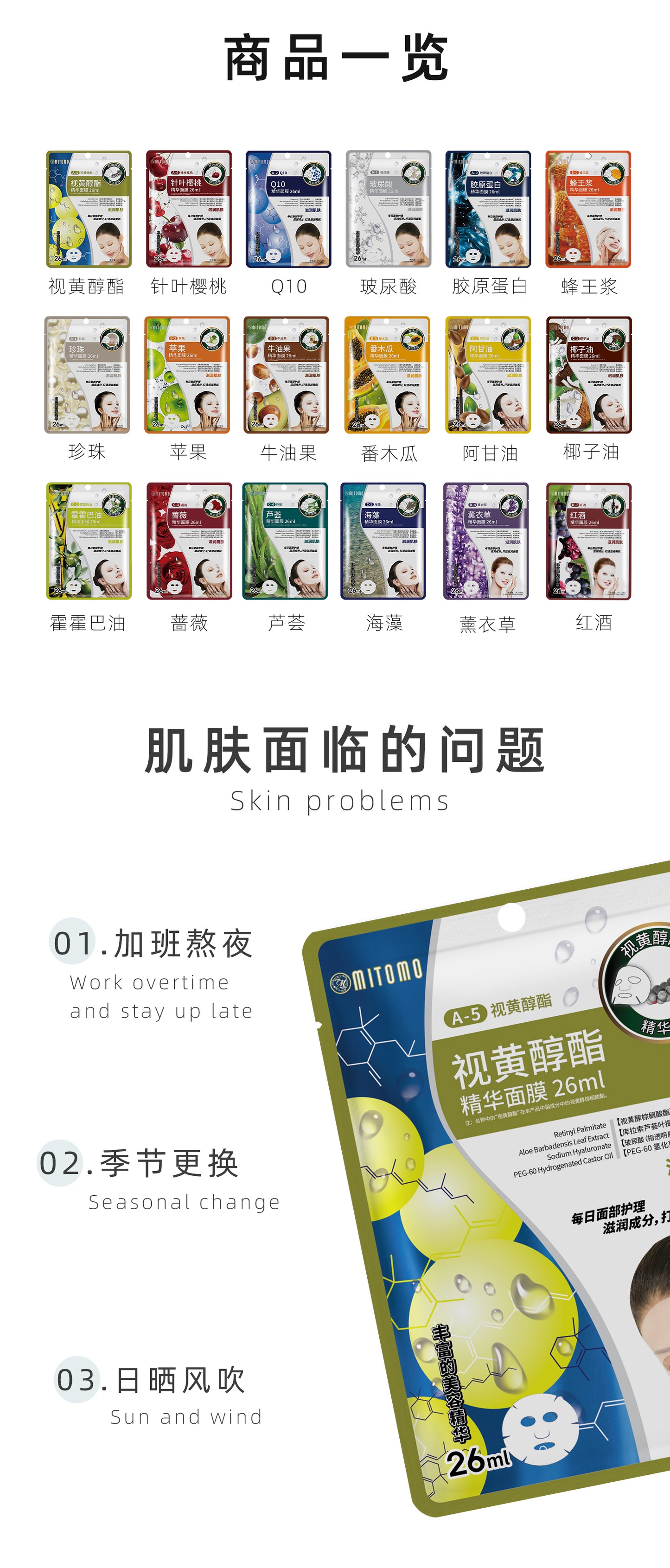 MITOMO 视黄醇酯精华面膜 - 深层保湿修护，焕发光彩，适合所有肌肤类型。26ml /片 【MTSS00512-A-5C】
