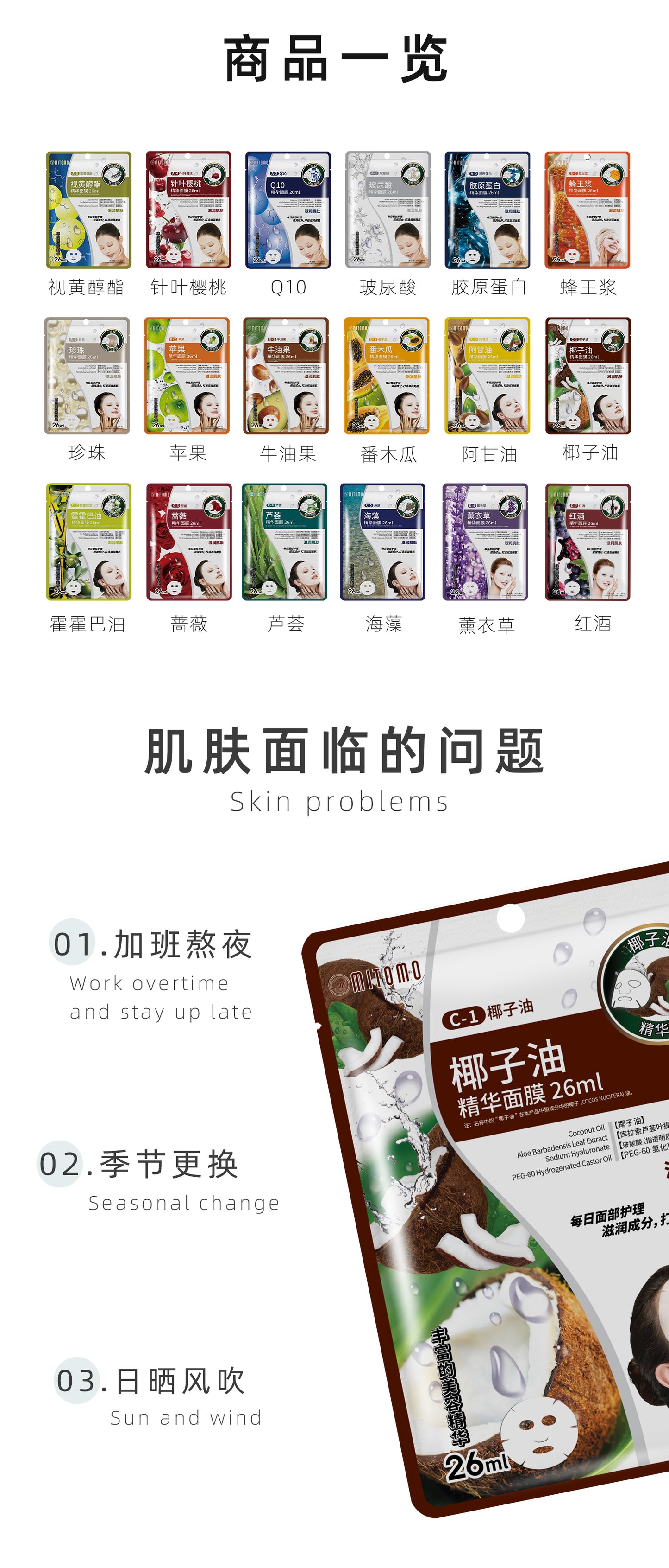MITOMO 椰子油精华面膜-深层保湿修护，焕发光彩，适合所有肌肤类型26ml/片 【MTSS00512-C-1C】