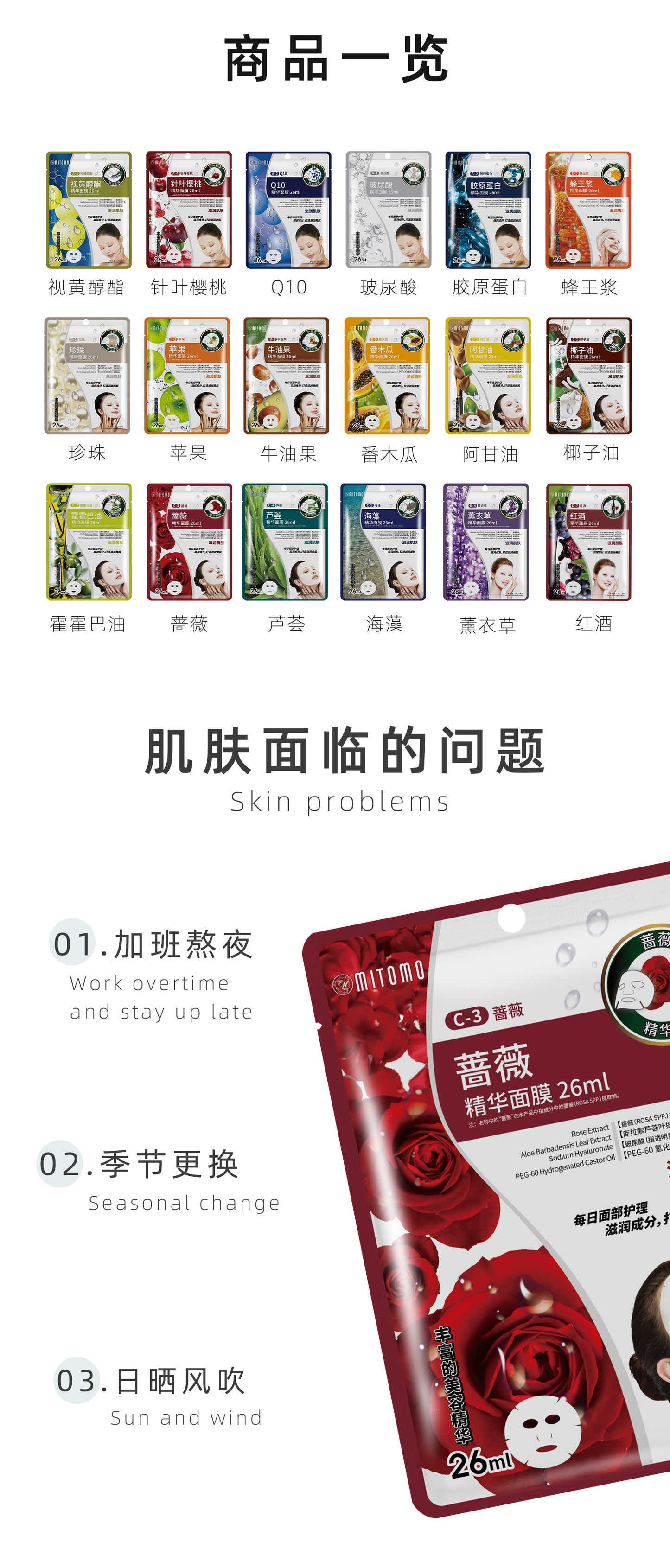 MITOMO 蔷薇精华面膜-深层补水，锁住水润光泽。-26ml/片 【MTSS00512-C-3C】