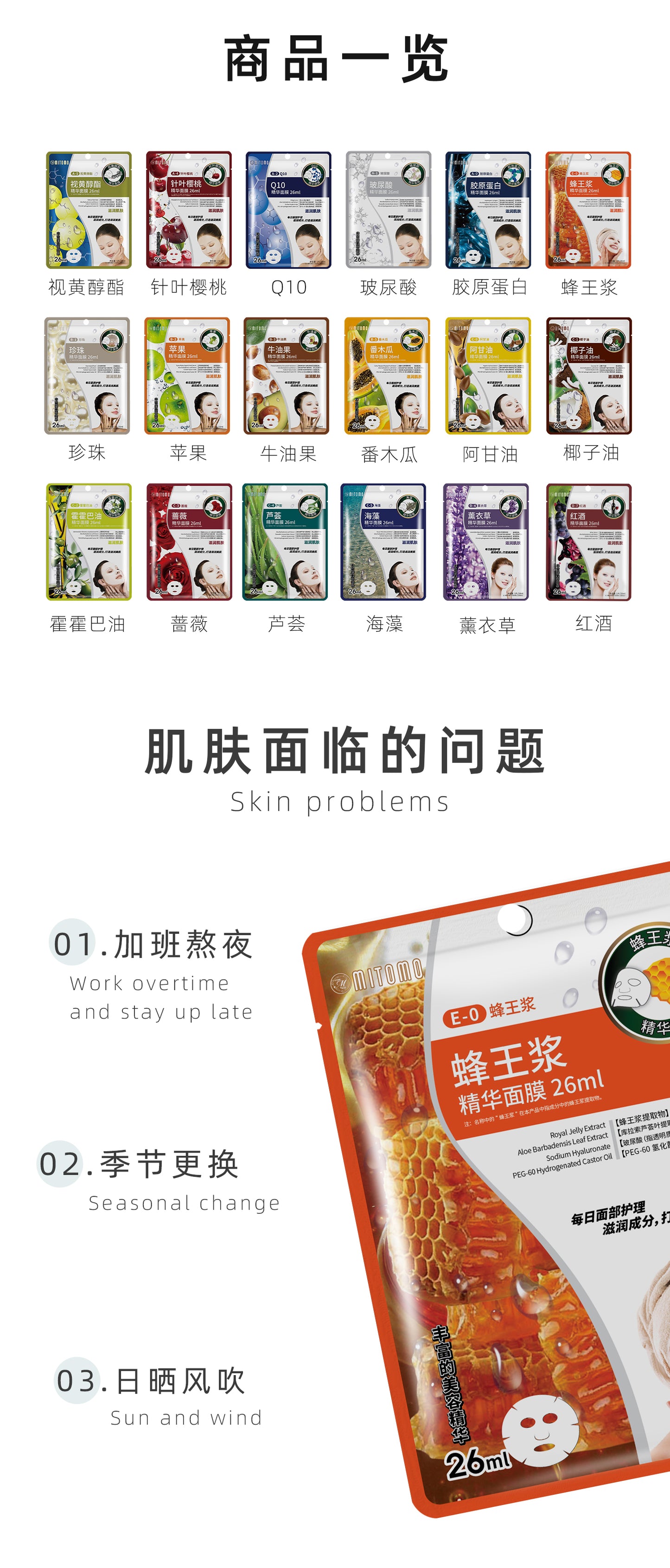 MITOMO 蜂王浆精华面膜-锁水保湿舒缓肌肤 适合干燥肌肤 每日护理必备-26ml/片【MTSS00512-E-0C】